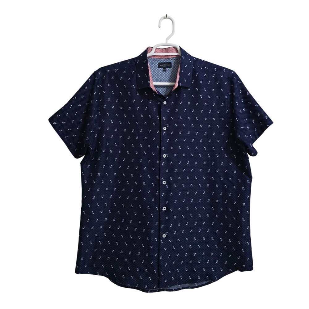 Rue Saint-Patrick Palm Tree Dotted Short Sleeve Casual Button Down Shirt Sz XL